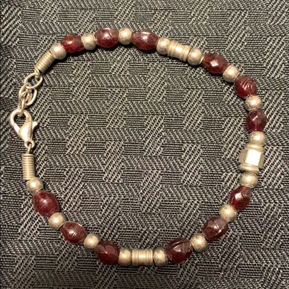 Vintage Silver Colored Bracelet w/ Blood Red Beads
